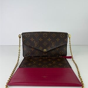 Authentic Louis Vuitton Monogram Pochette Felicie Chain Wallet Fuchsia Pink